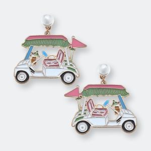 Canvas Style Bella Enamel Golf Cart Earrings In Green & Pink